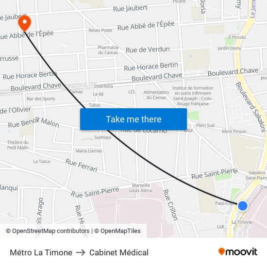 Métro La Timone to Cabinet Médical map
