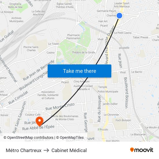 Métro Chartreux to Cabinet Médical map