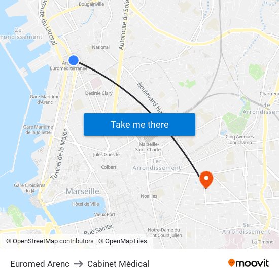 Euromed Arenc to Cabinet Médical map