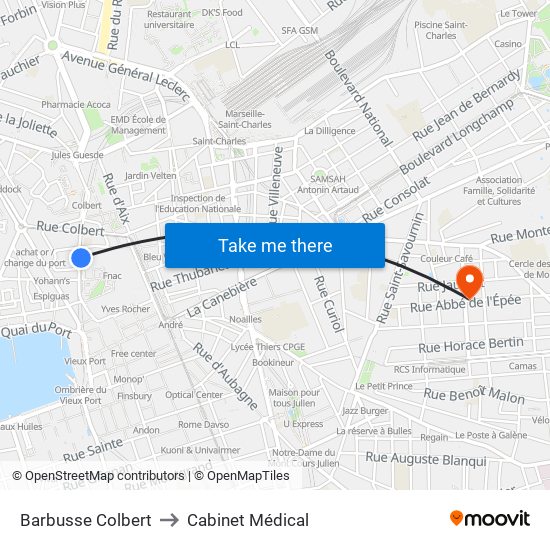 Barbusse Colbert to Cabinet Médical map
