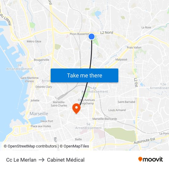 Cc Le Merlan to Cabinet Médical map