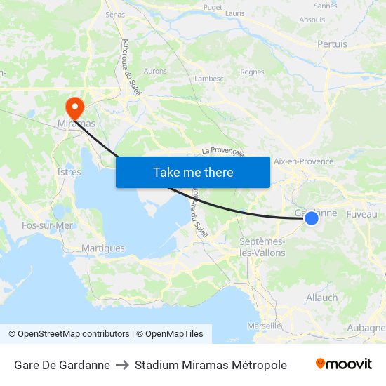 Gare De Gardanne to Stadium Miramas Métropole map