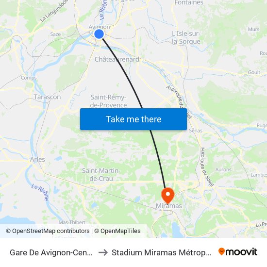 Gare De Avignon-Centre to Stadium Miramas Métropole map