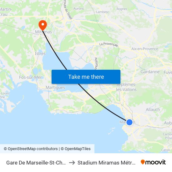 Gare De Marseille-St-Charles to Stadium Miramas Métropole map