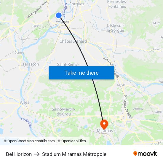 Bel Horizon to Stadium Miramas Métropole map