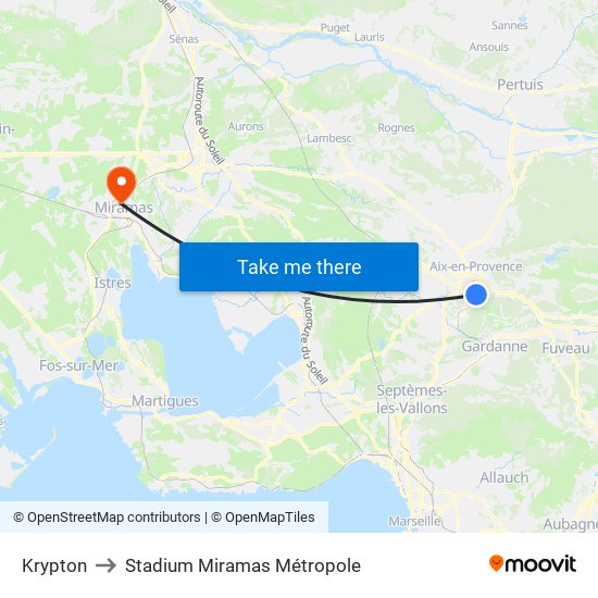 Krypton to Stadium Miramas Métropole map