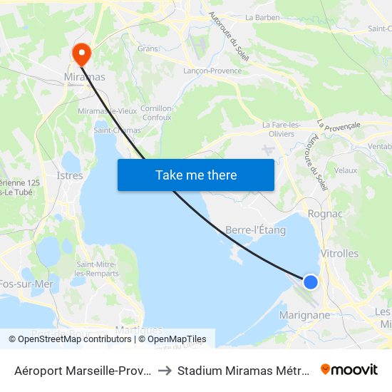 Aéroport Marseille-Provence to Stadium Miramas Métropole map