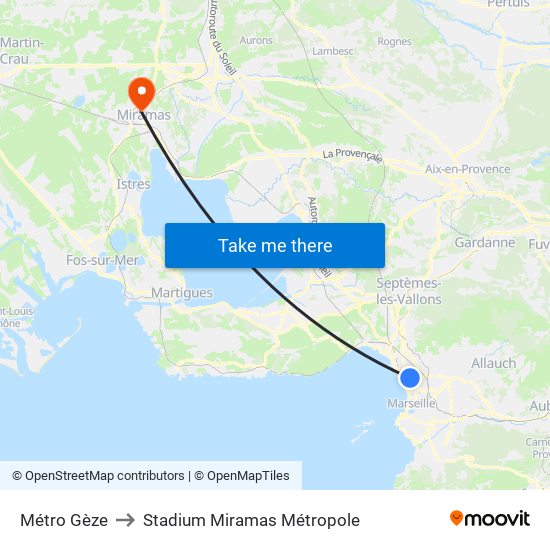 Métro Gèze to Stadium Miramas Métropole map