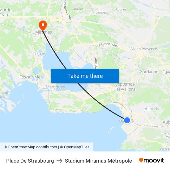 Place De Strasbourg to Stadium Miramas Métropole map
