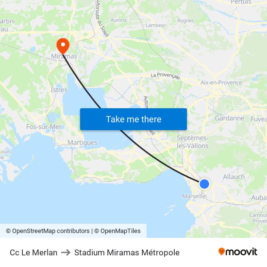Cc Le Merlan to Stadium Miramas Métropole map