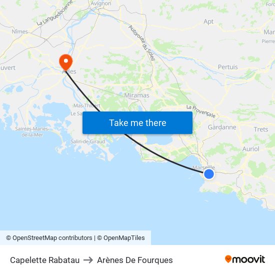 Capelette Rabatau to Arènes De Fourques map