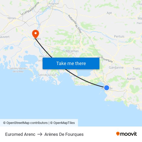 Euromed Arenc to Arènes De Fourques map