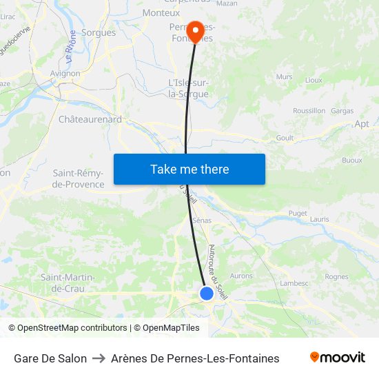Gare De Salon to Arènes De Pernes-Les-Fontaines map