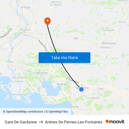Gare De Gardanne to Arènes De Pernes-Les-Fontaines map