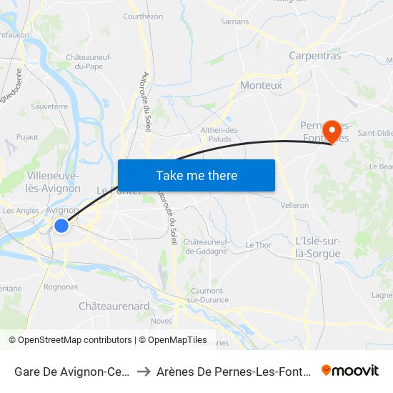 Gare De Avignon-Centre to Arènes De Pernes-Les-Fontaines map