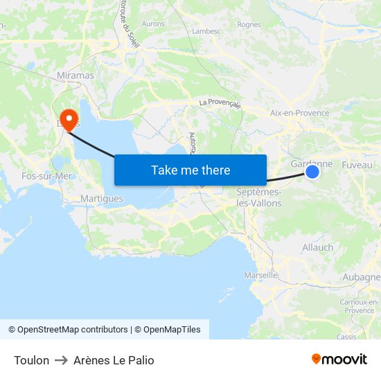 Toulon to Arènes Le Palio map