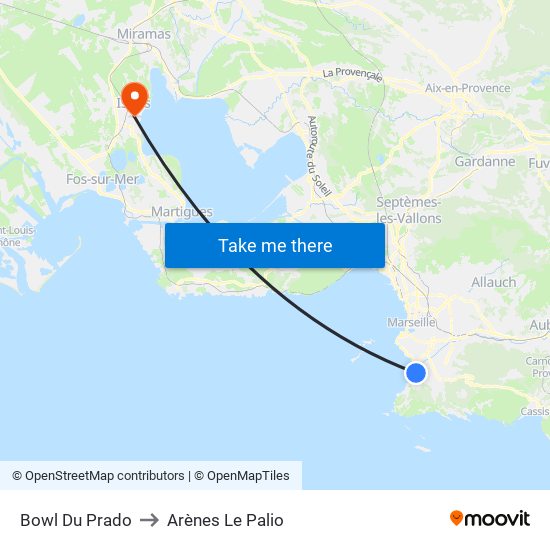 Bowl Du Prado to Arènes Le Palio map