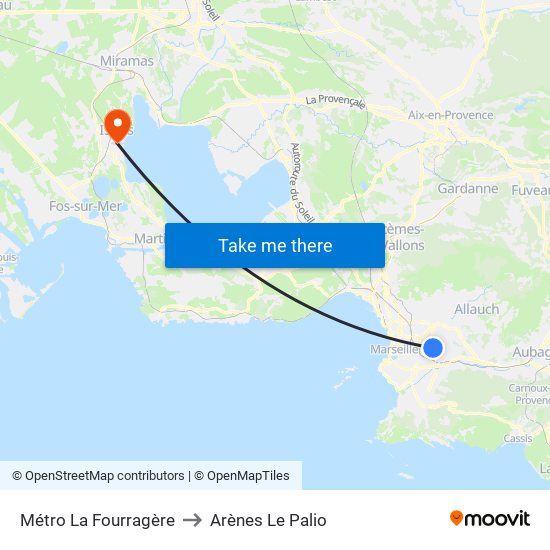 Métro La Fourragère to Arènes Le Palio map