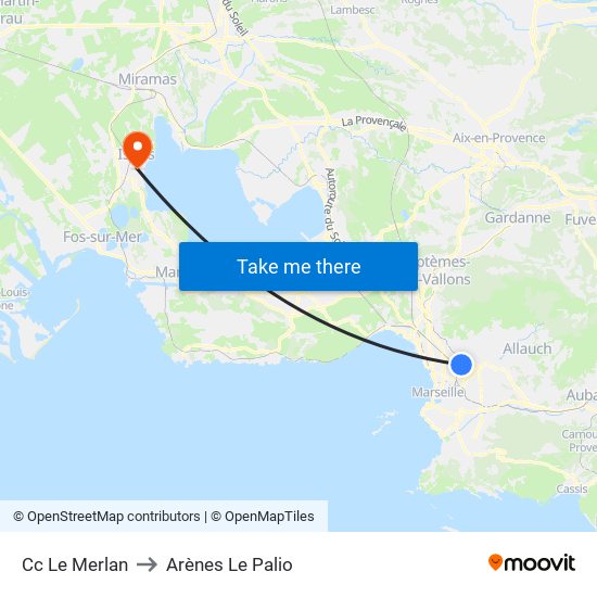 Cc Le Merlan to Arènes Le Palio map