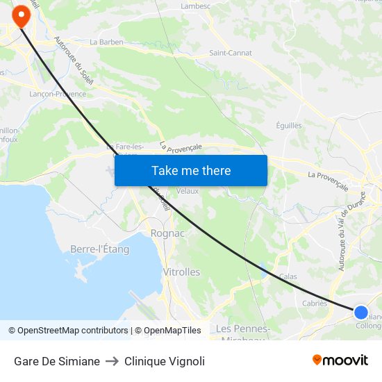 Gare De Simiane to Clinique Vignoli map