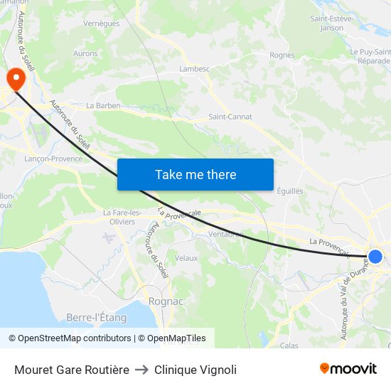 Mouret Gare Routière to Clinique Vignoli map