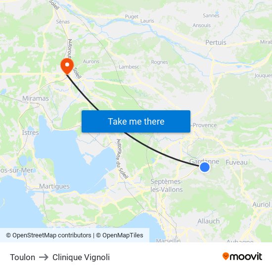 Toulon to Clinique Vignoli map