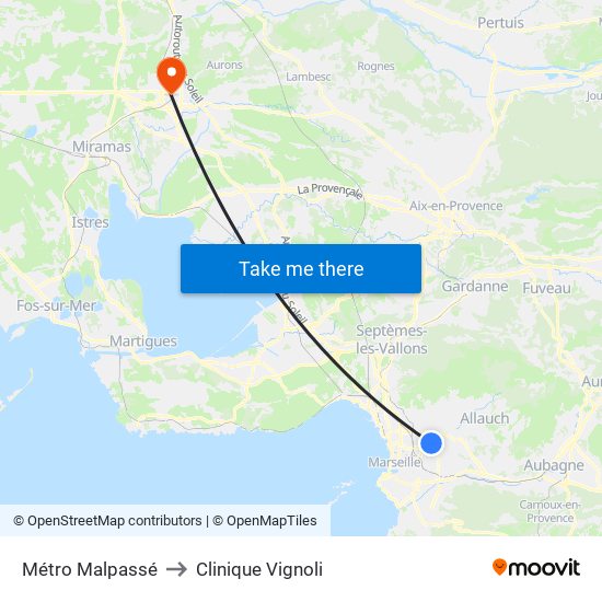 Métro Malpassé to Clinique Vignoli map