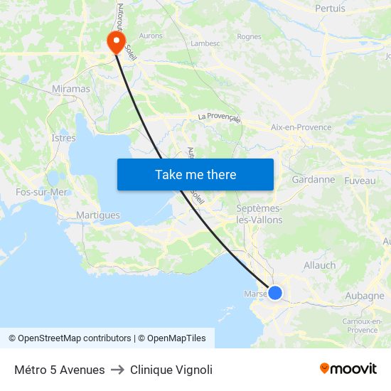 Métro 5 Avenues to Clinique Vignoli map