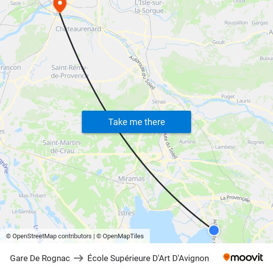 Gare De Rognac to École Supérieure D'Art D'Avignon map