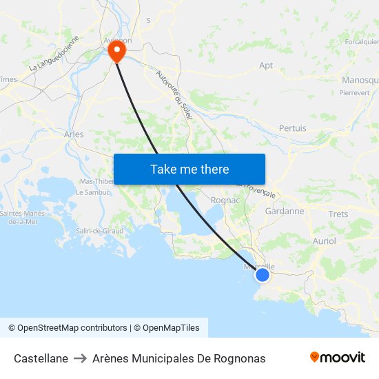 Castellane to Arènes Municipales De Rognonas map