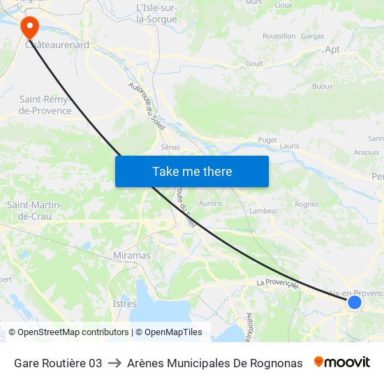 Gare Routière 03 to Arènes Municipales De Rognonas map