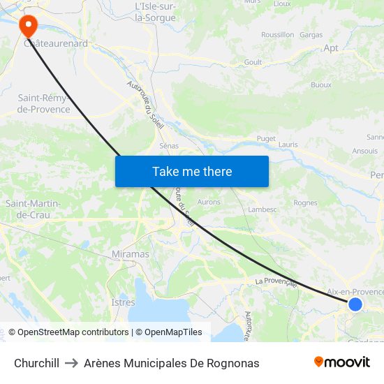 Churchill to Arènes Municipales De Rognonas map