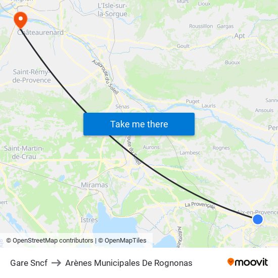 Gare Sncf to Arènes Municipales De Rognonas map