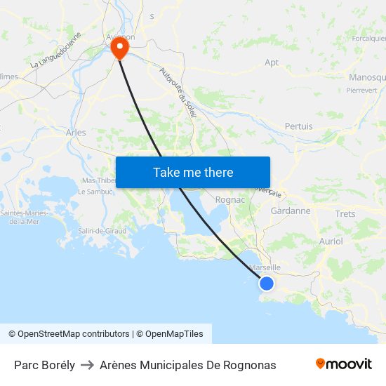 Parc Borély to Arènes Municipales De Rognonas map