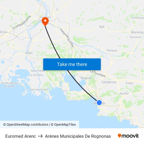 Euromed Arenc to Arènes Municipales De Rognonas map