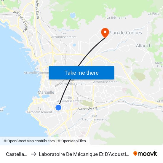 Castellane to Laboratoire De Mécanique Et D'Acoustique map