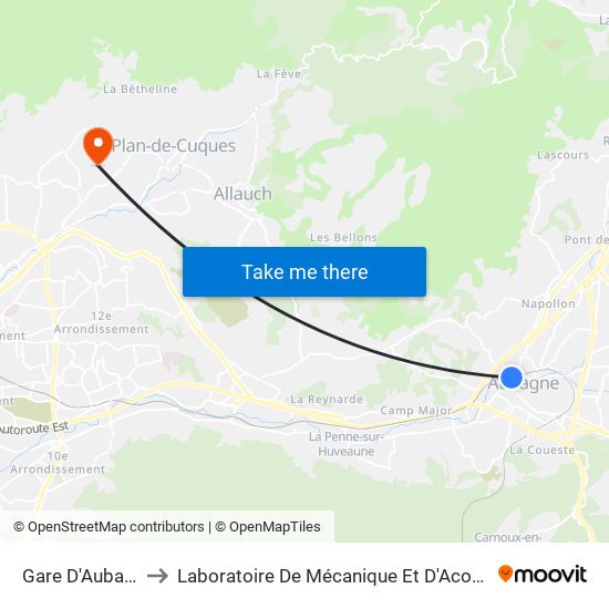 Gare D'Aubagne to Laboratoire De Mécanique Et D'Acoustique map