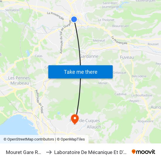 Mouret Gare Routière to Laboratoire De Mécanique Et D'Acoustique map