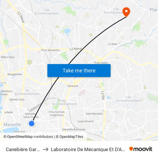 Canebière Garibaldi to Laboratoire De Mécanique Et D'Acoustique map