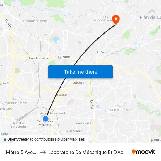 Métro 5 Avenues to Laboratoire De Mécanique Et D'Acoustique map