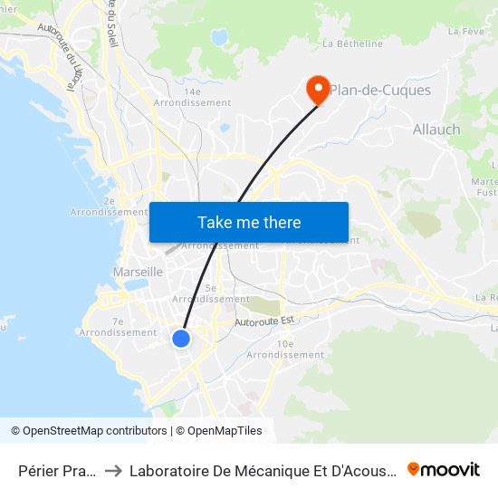 Périer Prado to Laboratoire De Mécanique Et D'Acoustique map