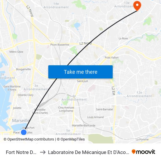 Fort Notre Dame to Laboratoire De Mécanique Et D'Acoustique map