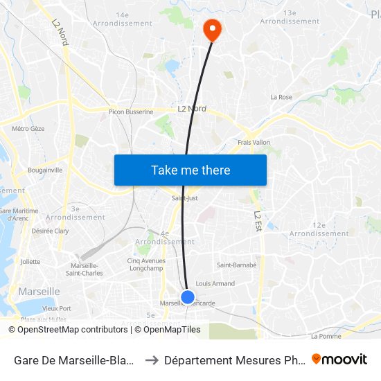 Gare De Marseille-Blancarde to Département Mesures Physique map