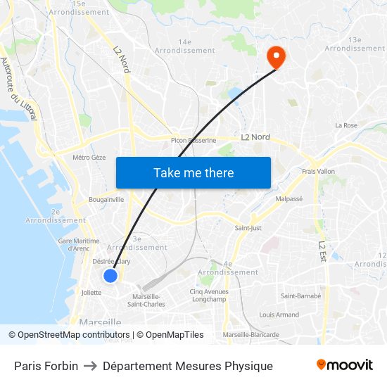 Paris Forbin to Département Mesures Physique map