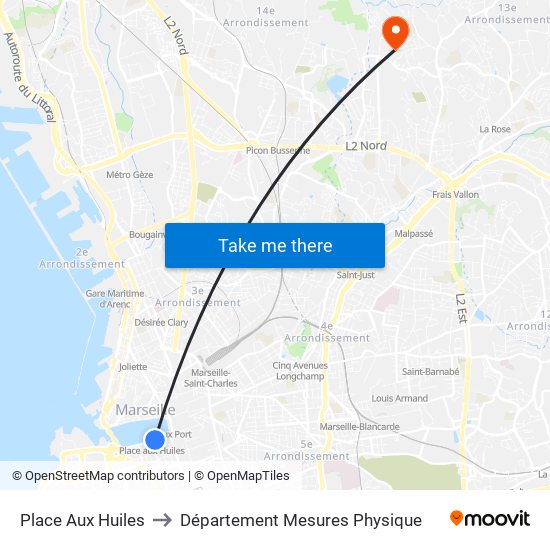 Place Aux Huiles to Département Mesures Physique map