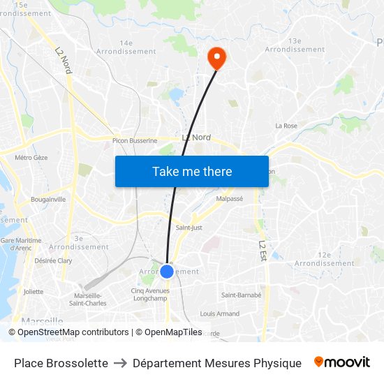 Place Brossolette to Département Mesures Physique map