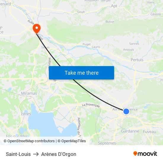 Saint-Louis to Arènes D'Orgon map