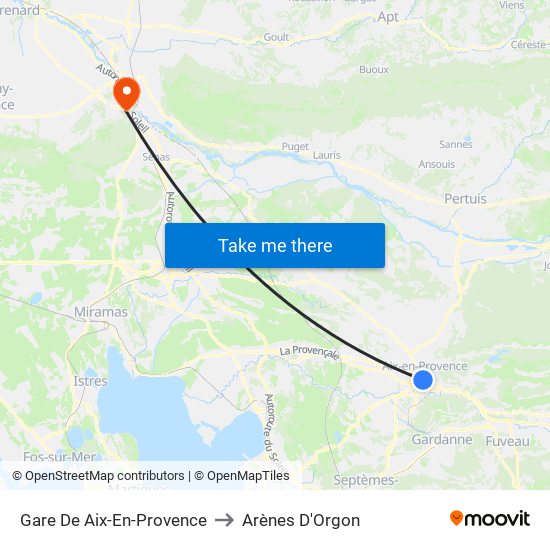 Gare De Aix-En-Provence to Arènes D'Orgon map