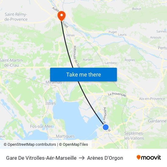 Gare De Vitrolles-Aér-Marseille to Arènes D'Orgon map