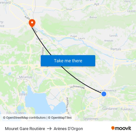 Mouret Gare Routière to Arènes D'Orgon map